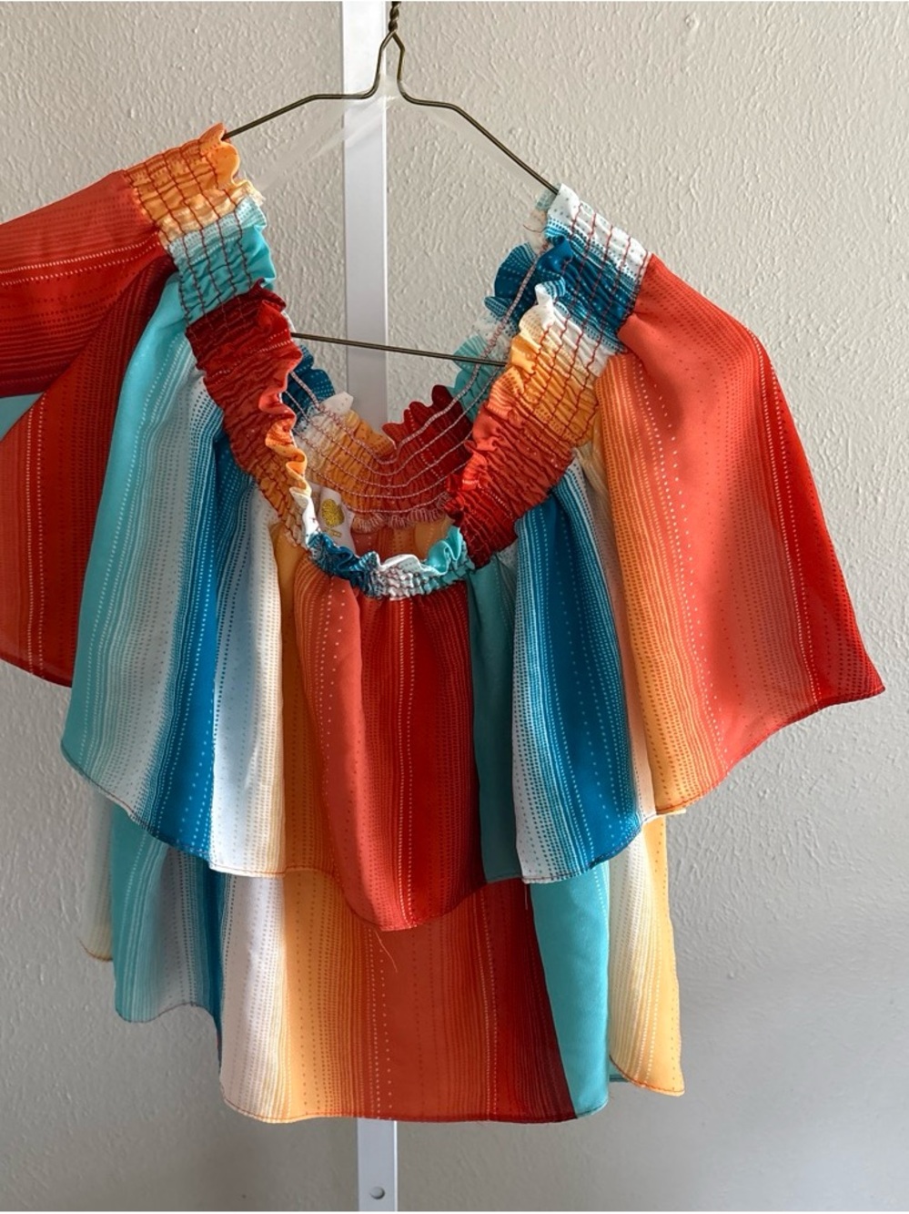 Colorblock Off-Shoulder Ruffle Women’s Top - Multicolor Size Medium